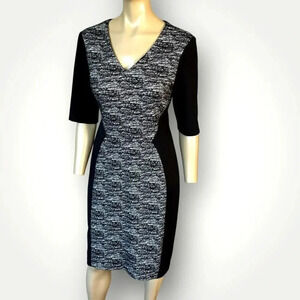 Connected Apparel Casual Elbow Sleeves Panel Stretch Sheath Dress Size 12 Black